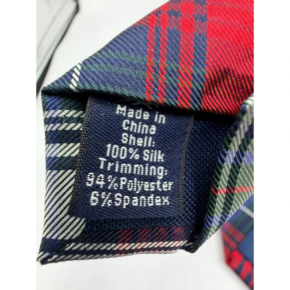 Chaps Mens Silk Necktie Red Navy Blue Green Plaid Classic Formal Dress Tie